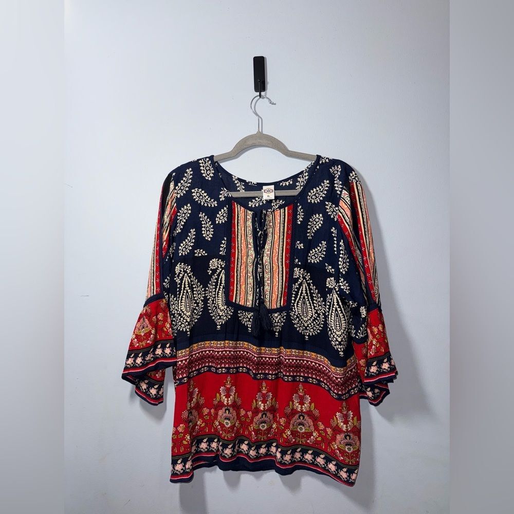 Bila Bohemian Womens Tunic Top Blue Paisley Size XL NWOT